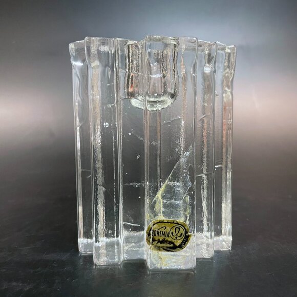 Bohemian Crystal Glass Ice Block Candle Holders Set of 3 Bohemia Glass - Picture 2 of 16